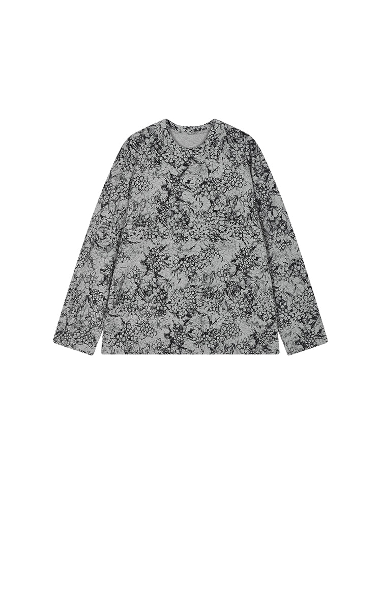 T-Shirt / JNBY Floral Graphic Cotton Long Sleeve Tee Grey