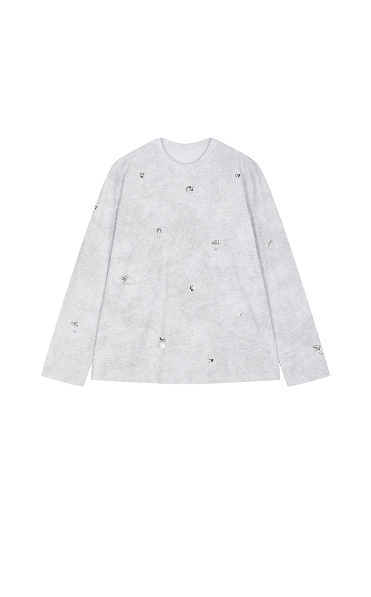 T-Shirt / JNBY Beaded Cotton Long Sleeve Tee
