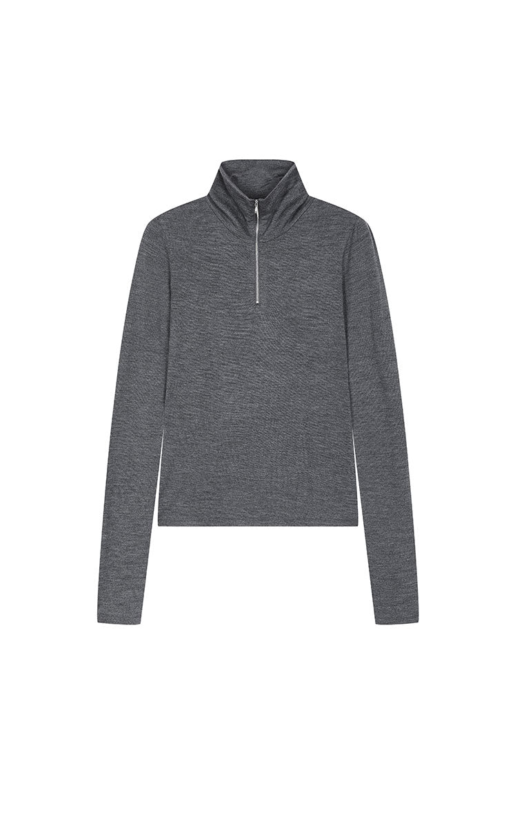 T-Shirt / JNBY Slim Fit Merino Wool Zip Neck Tee Grey