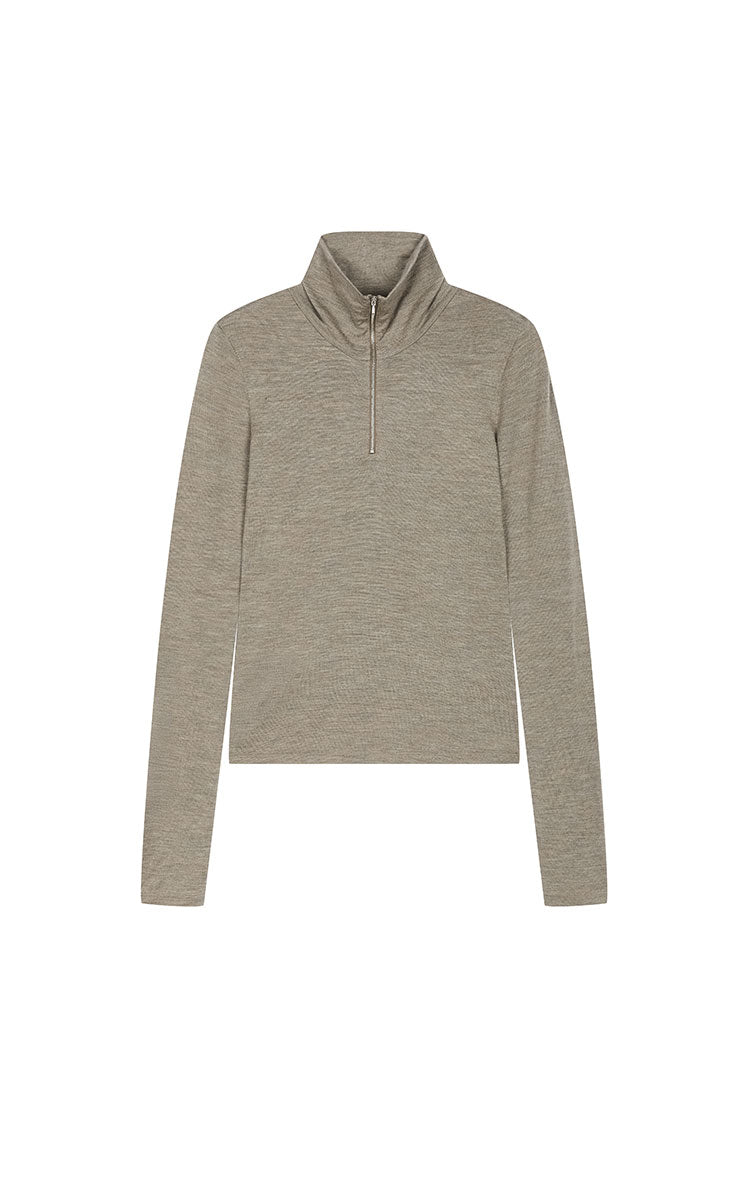 T-Shirt / JNBY Slim Fit Merino Wool Zip Neck Tee Khaki