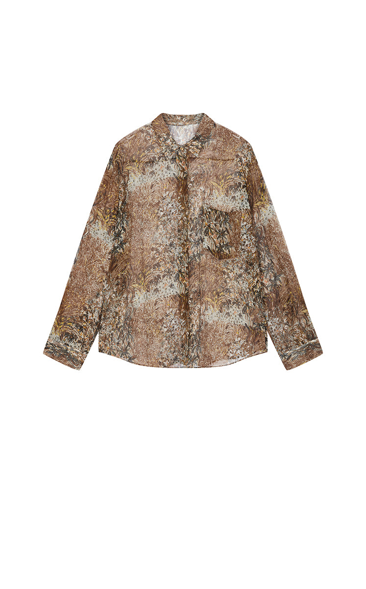 Shirt / JNBY Silk Botanical Print Shirt Grey-Brown