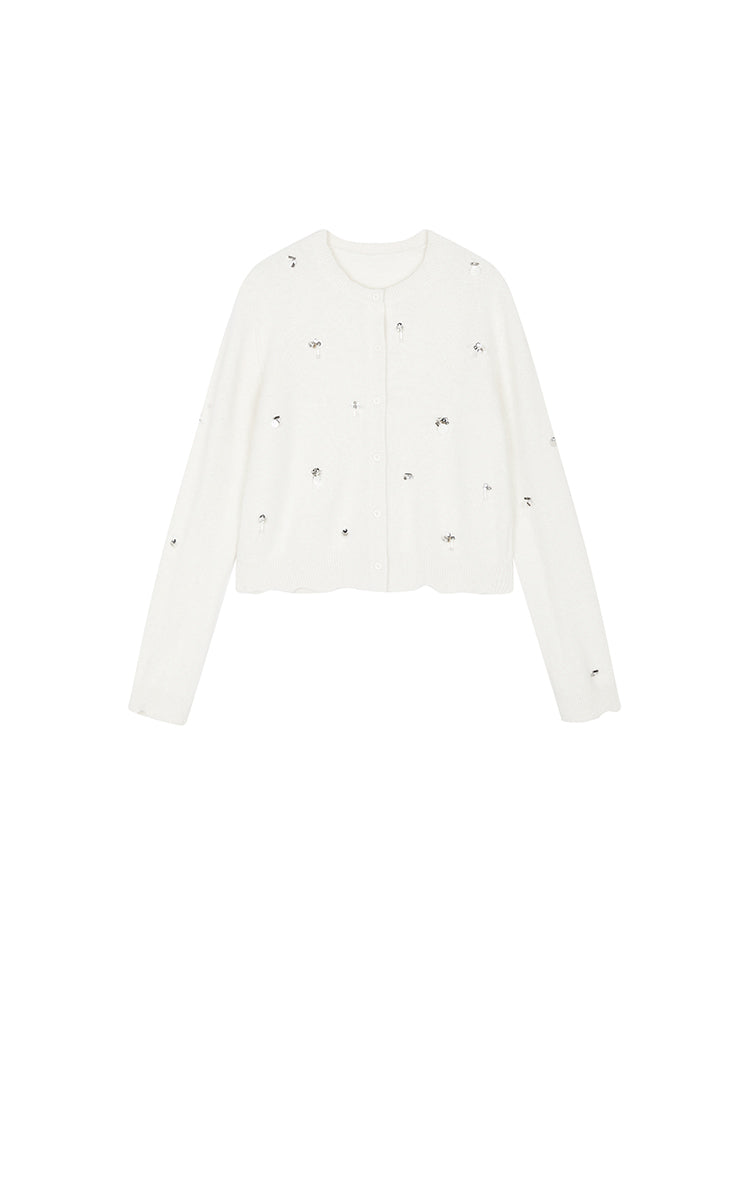 Sweater / JNBY Beaded Short Animal Fibers Cardigan