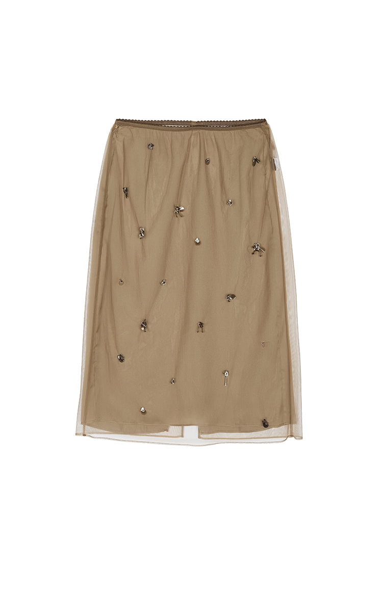 Skirt / JNBY Beaded Tulle Midi Skirt Brown