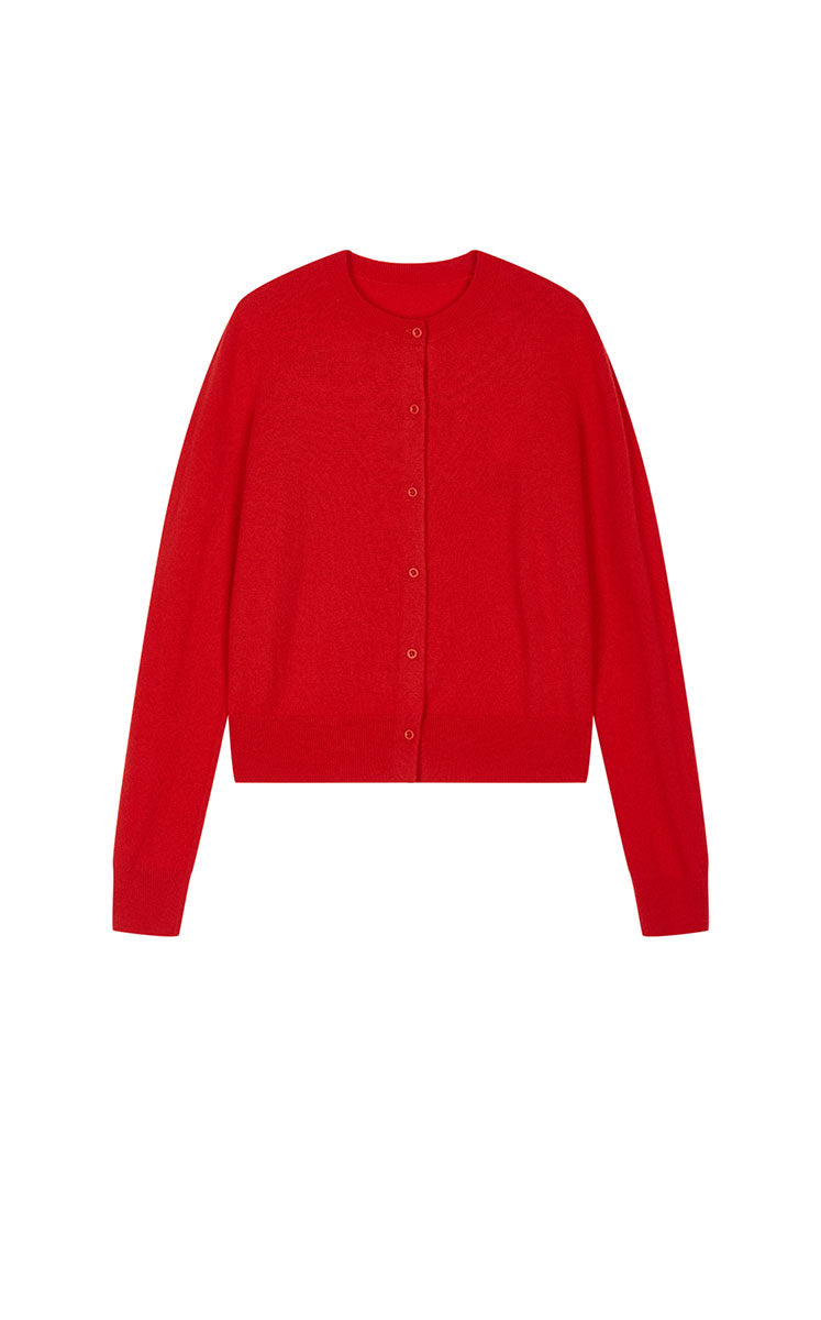 Sweater / JNBY Crew Neck Wool-Cashmere Short Cardigan Red