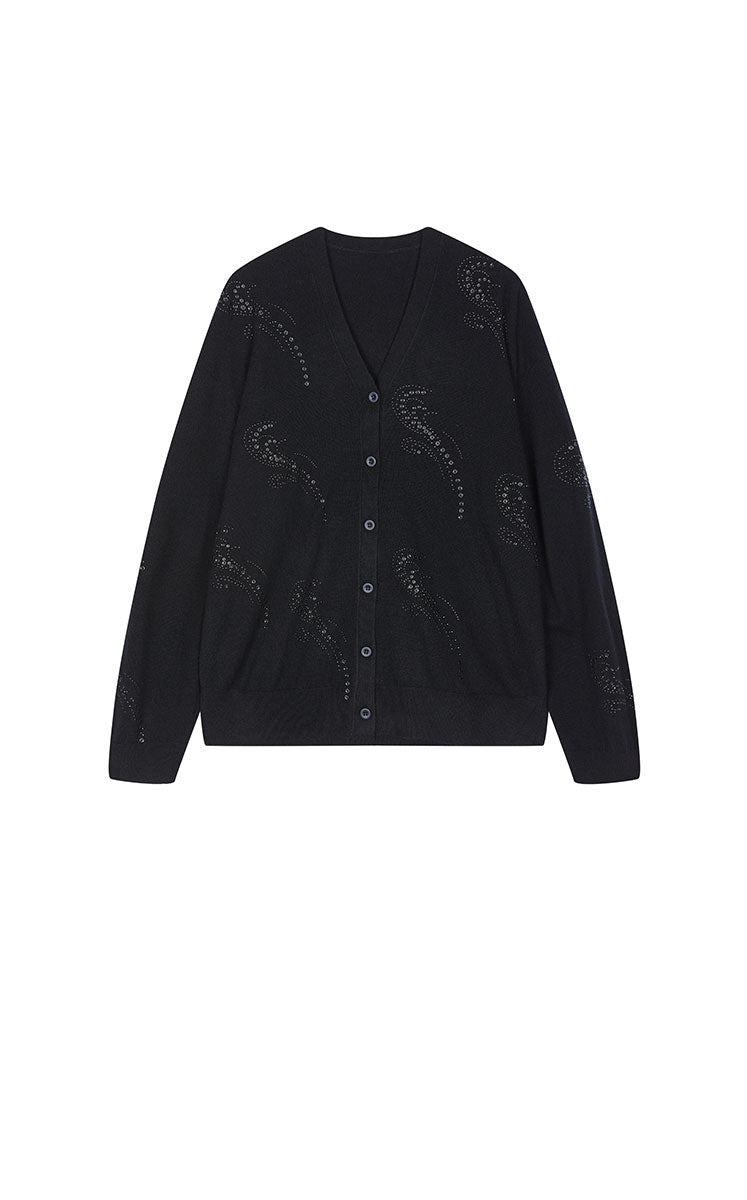 Sweater / JNBY Wool-Cashmere Crystal Wave Cardigan Black