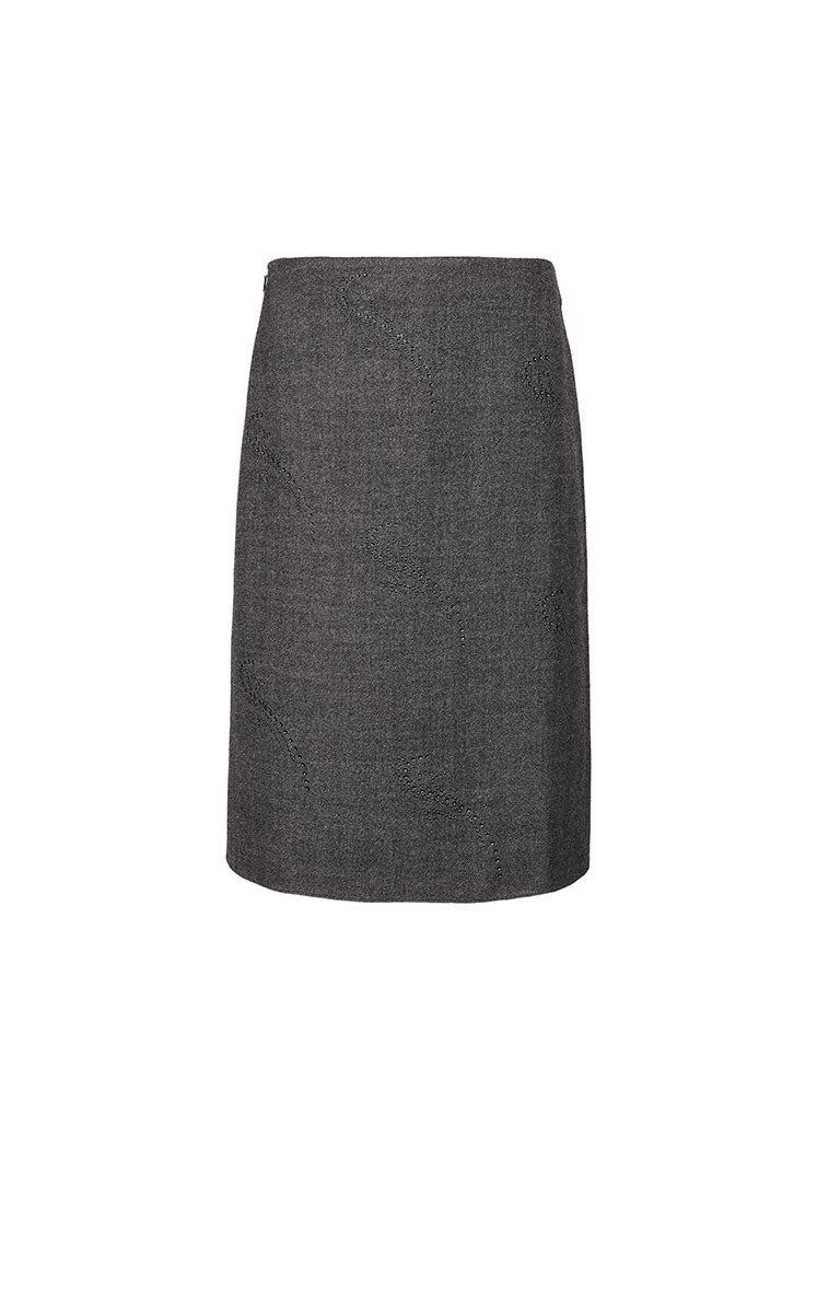 Skirt / JNBY Wool-Blend Embellished Midi Skirt Grey