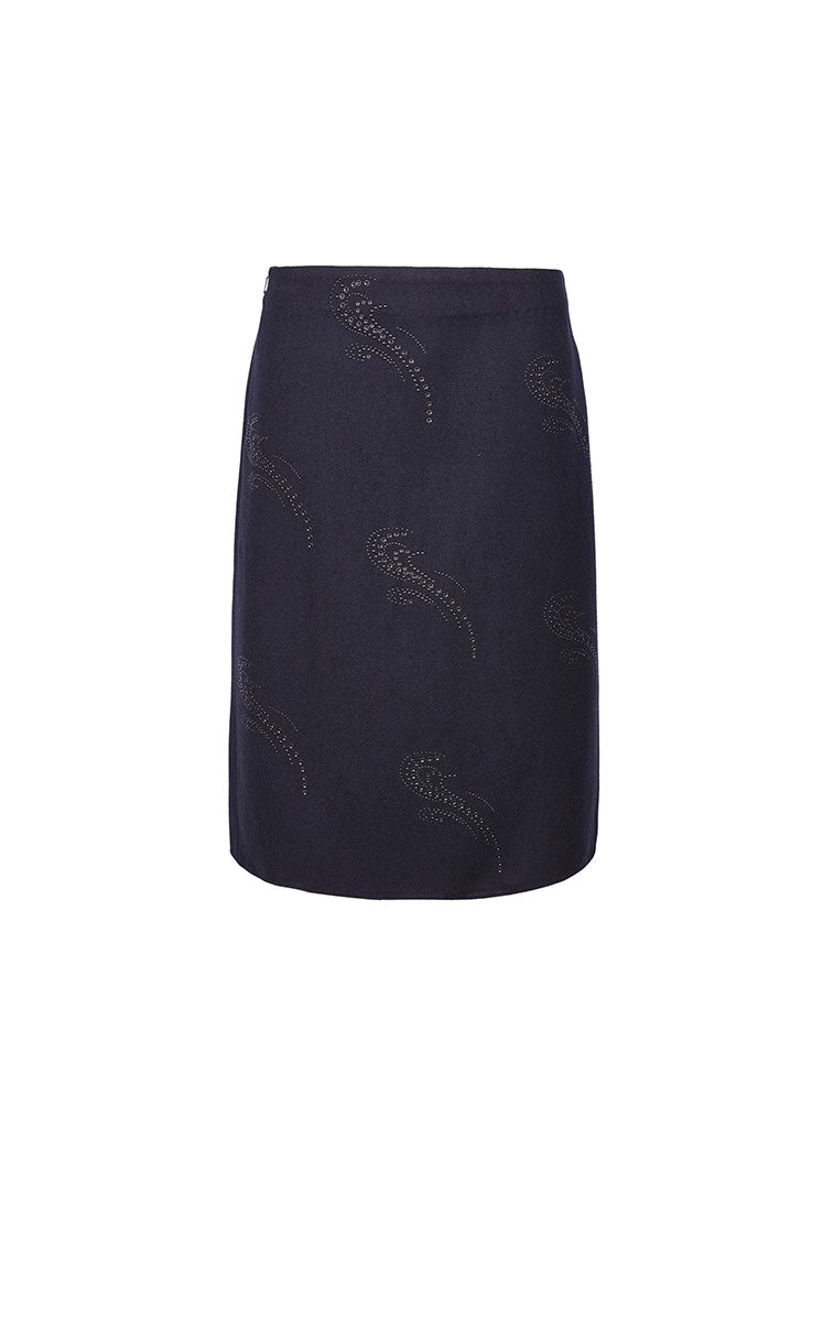 Skirt / JNBY Wool-Blend Embellished Midi Skirt Dark Blue