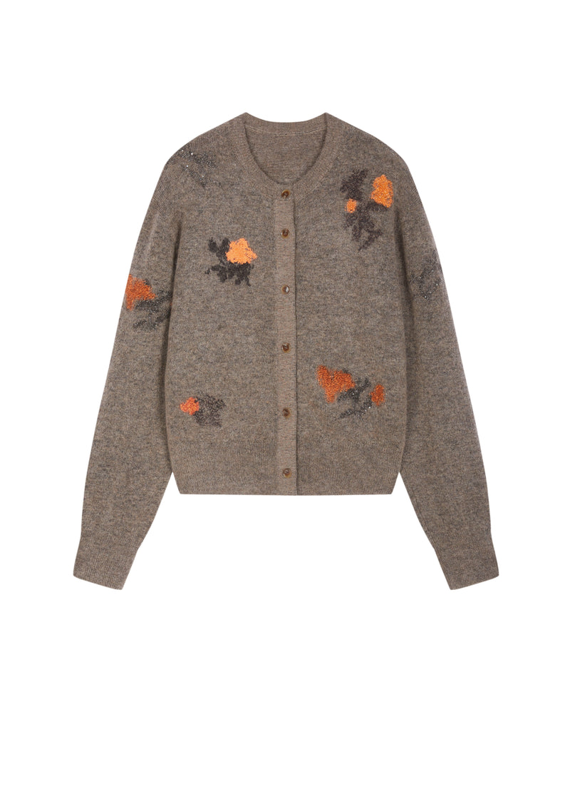 Cardigan / JNBY Mohair Blend Floral Jacqueline Short Sweater Brown-Khaki