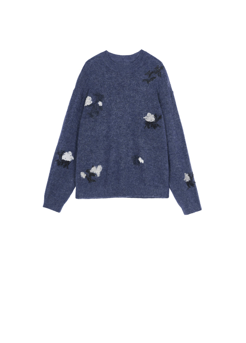 Sweater / JNBY Mohair Blend Oversized Floral Jacquard Pullover Black-Blue