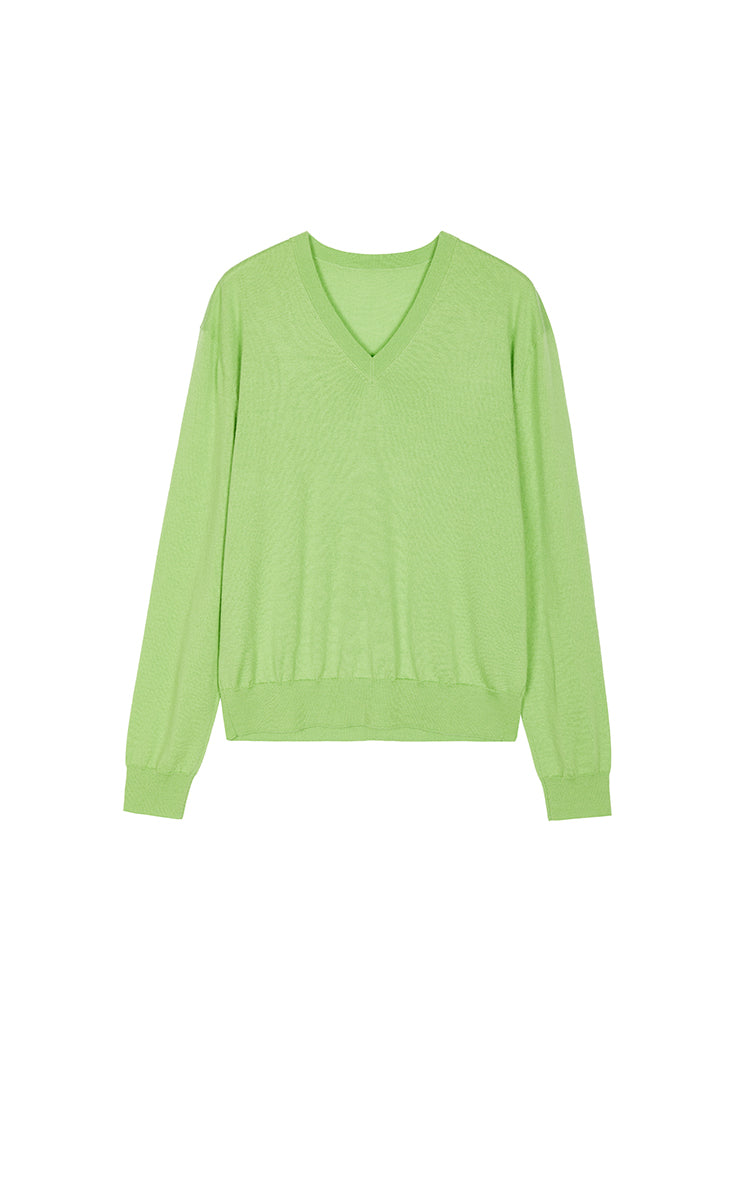 Sweater / JNBY V-neck Cashmere Wool Blend Pullover Green