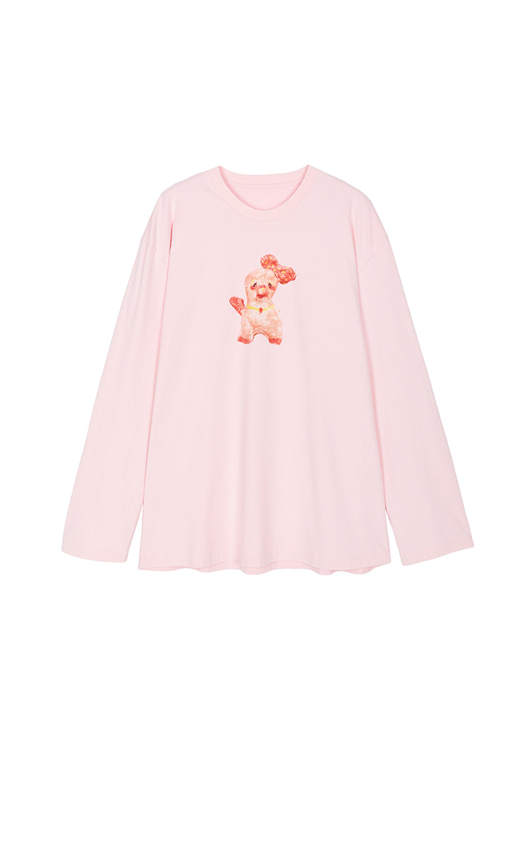 T-Shirt / JNBY Dog Graphic Cotton Long Sleeve T-Shirt Light Pink