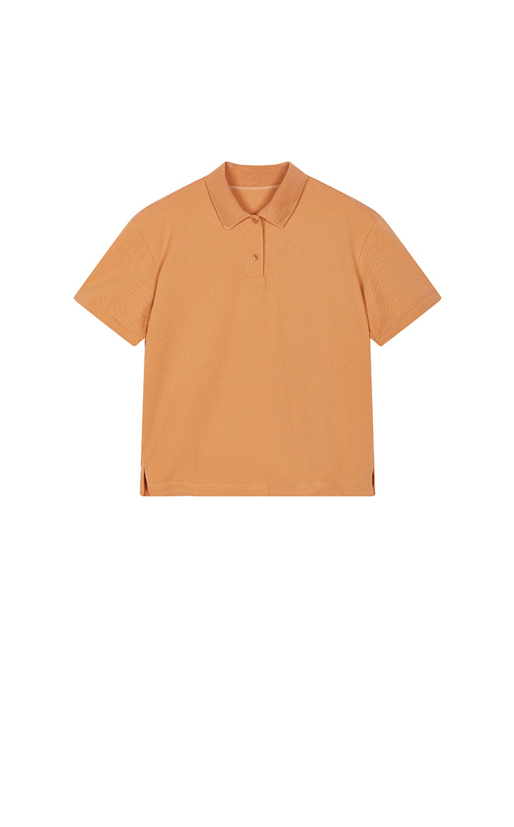 T-Shirt / JNBY Cropped Cotton Blend Polo Shirt Burnt Orange