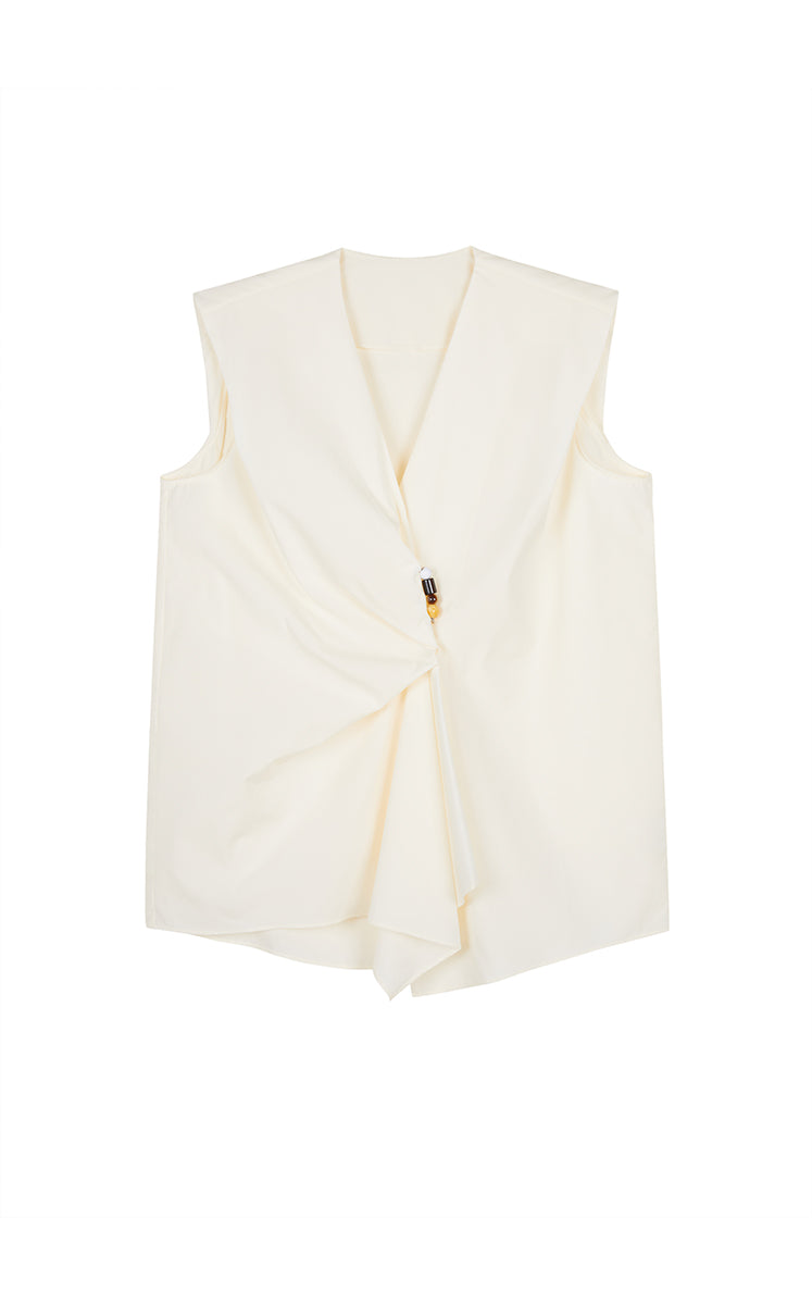 Top / JNBY Ruched Cotton Poplin Sleeveless Top Pale Ivory