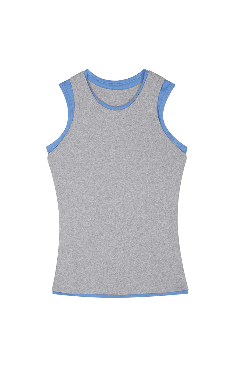 Tank Top / JNBY Layered Rib Tank Top Blue Grey