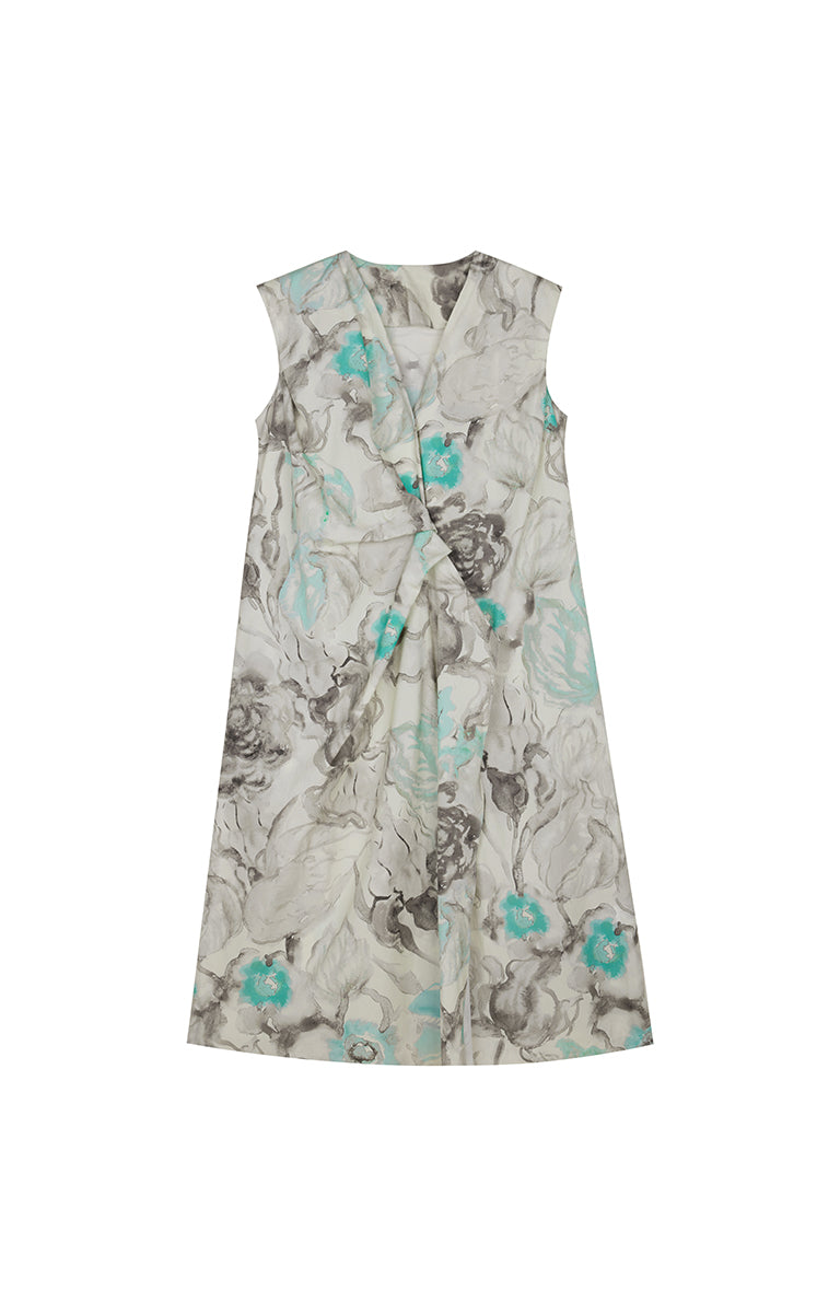 Dress / JNBY Watercolor Floral Cotton Dress Olive Brown
