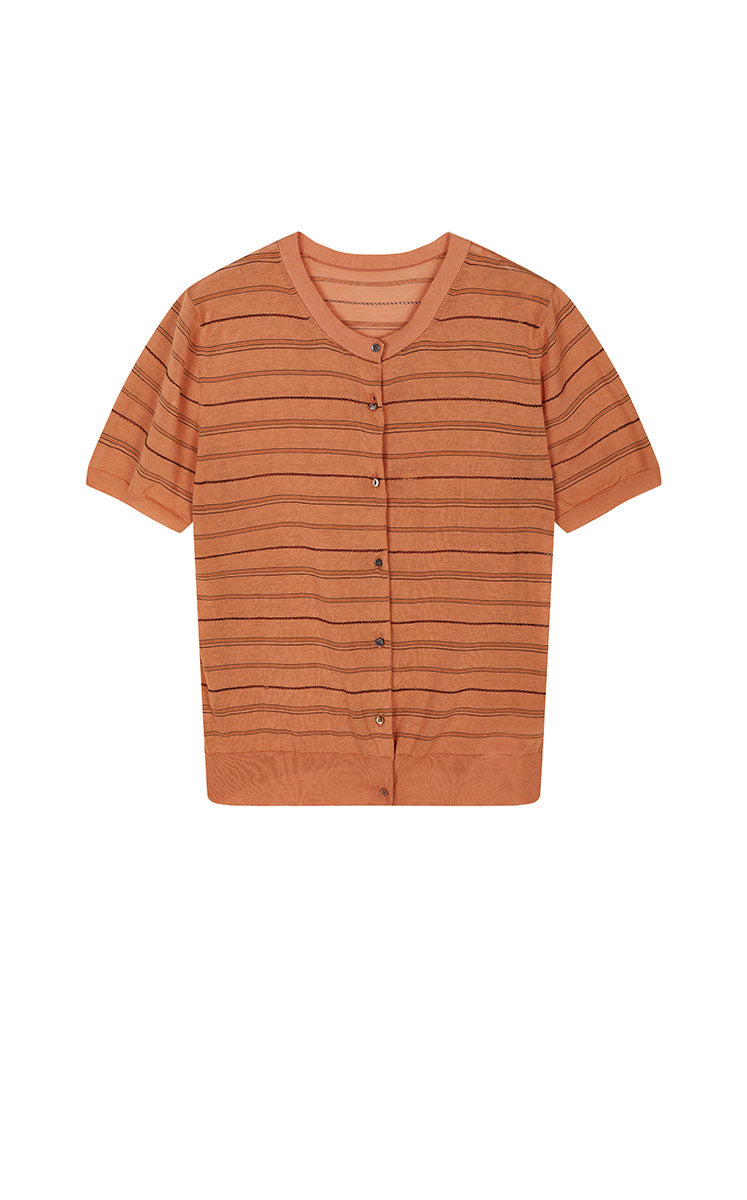 Cardigan / JNBY Cotton Stripe Short Sleeve Knit Orange Assortment