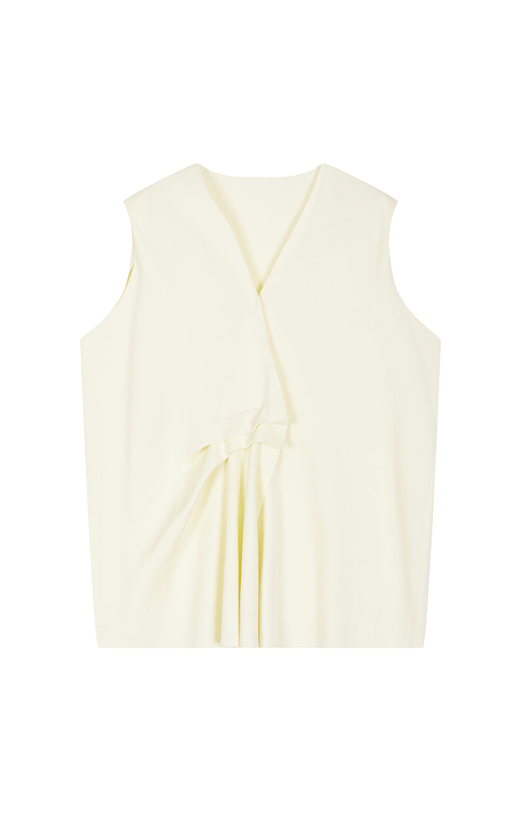 Knit Top / JNBY Deep V Cotton Blend Folded Waist Slim Vest Pale Cream White