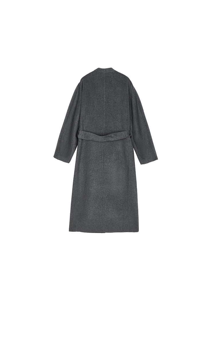 Coat / JNBY Collarless Longline Wool Double-Face Coat