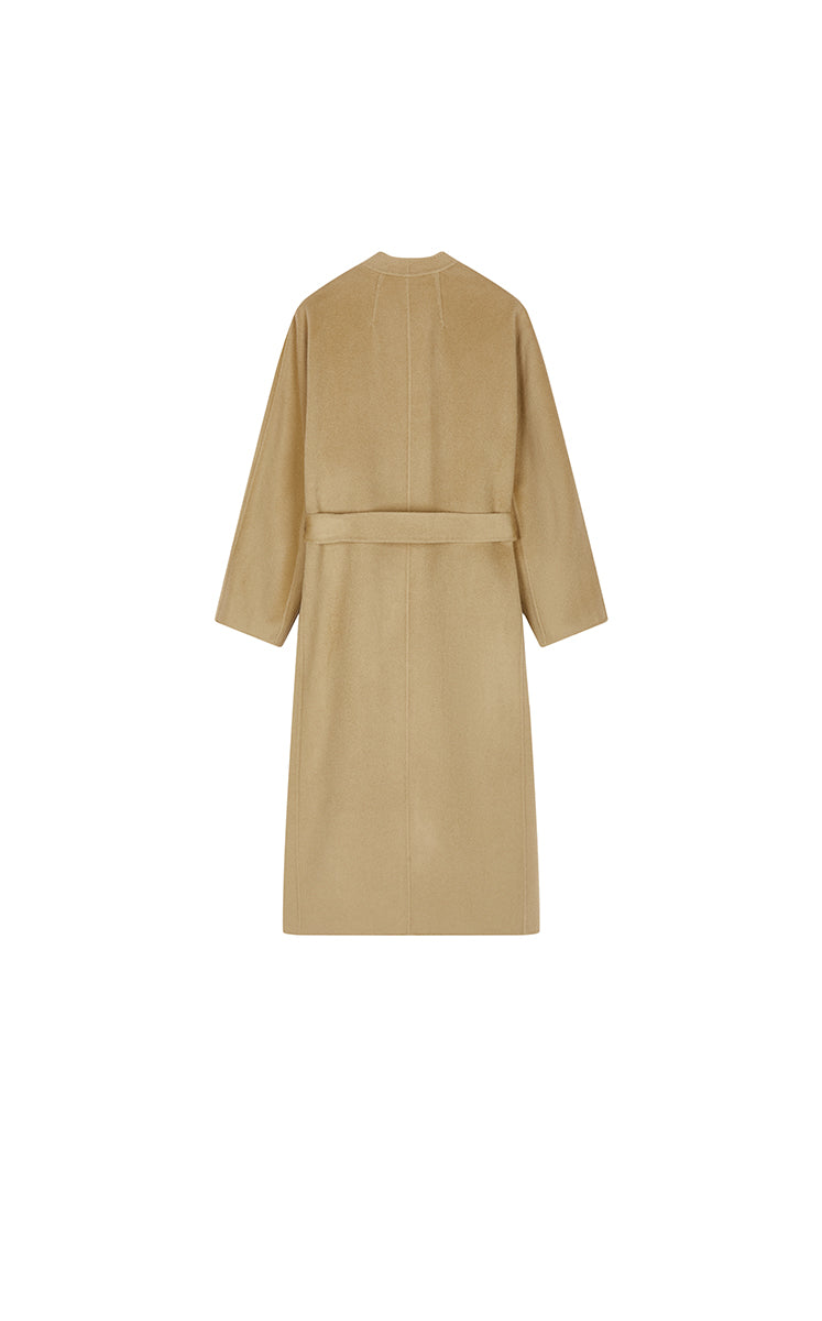 Coat / JNBY Collarless Longline Wool Double-Face Coat