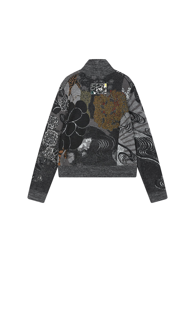 Sweater / JNBY Oriental Screen Motif Wool Blend Cardigan