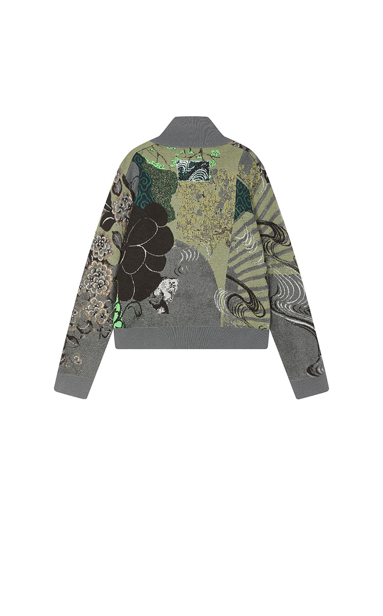 Sweater / JNBY Oriental Screen Motif Wool Blend Cardigan