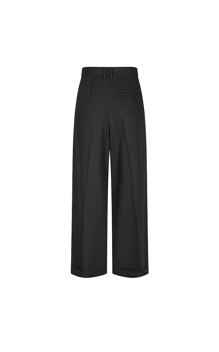 Pants / JNBY Wool Jacquard Cuffed Wide-Leg Pants