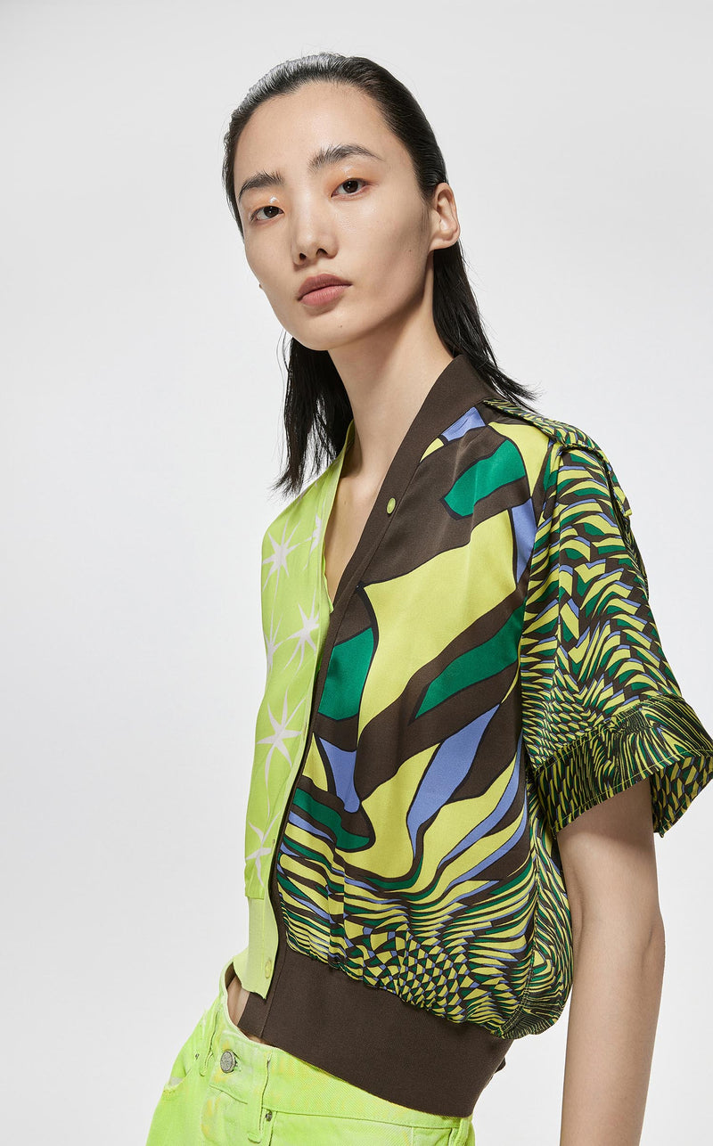 Shirt / JNBY Star Print Patchwork Short Sleeve Shirt Green