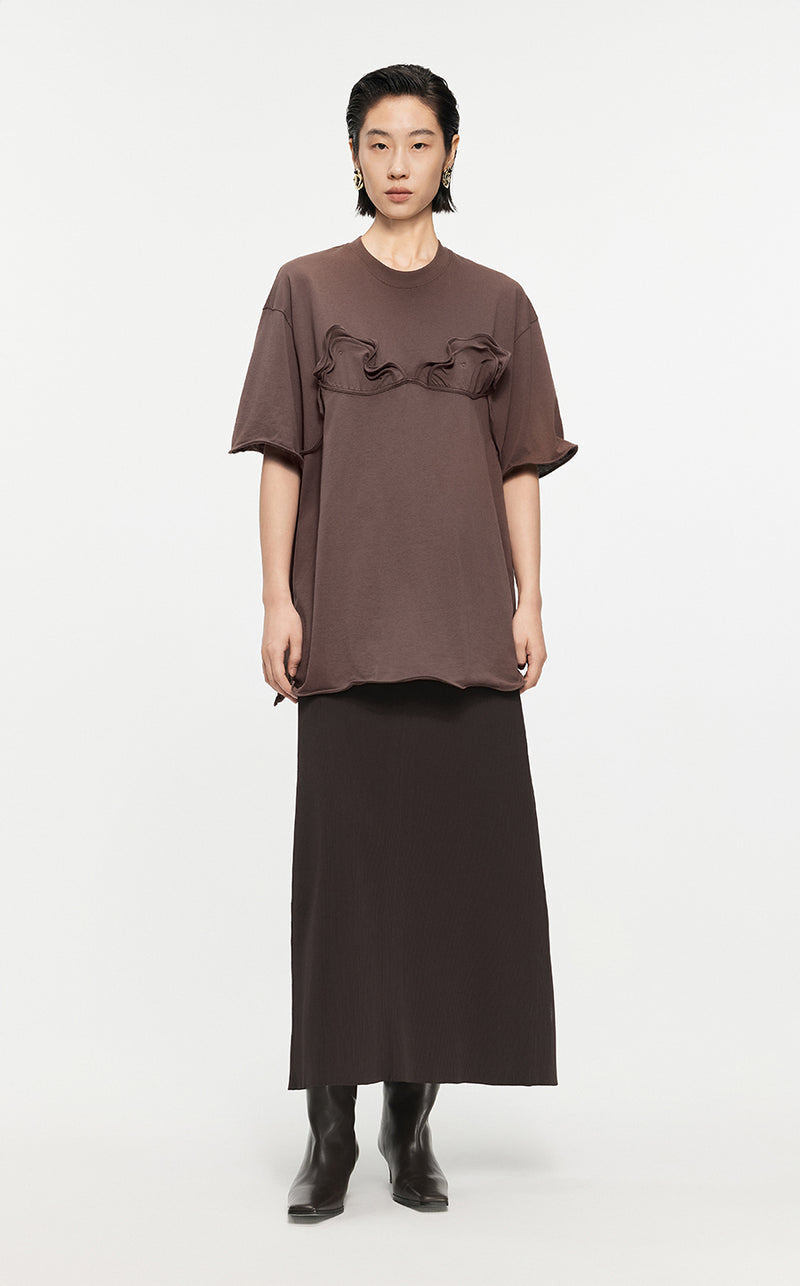 T-shirt /JNBY Drawstring Aluminum Wire Cotton T-shirt Brown
