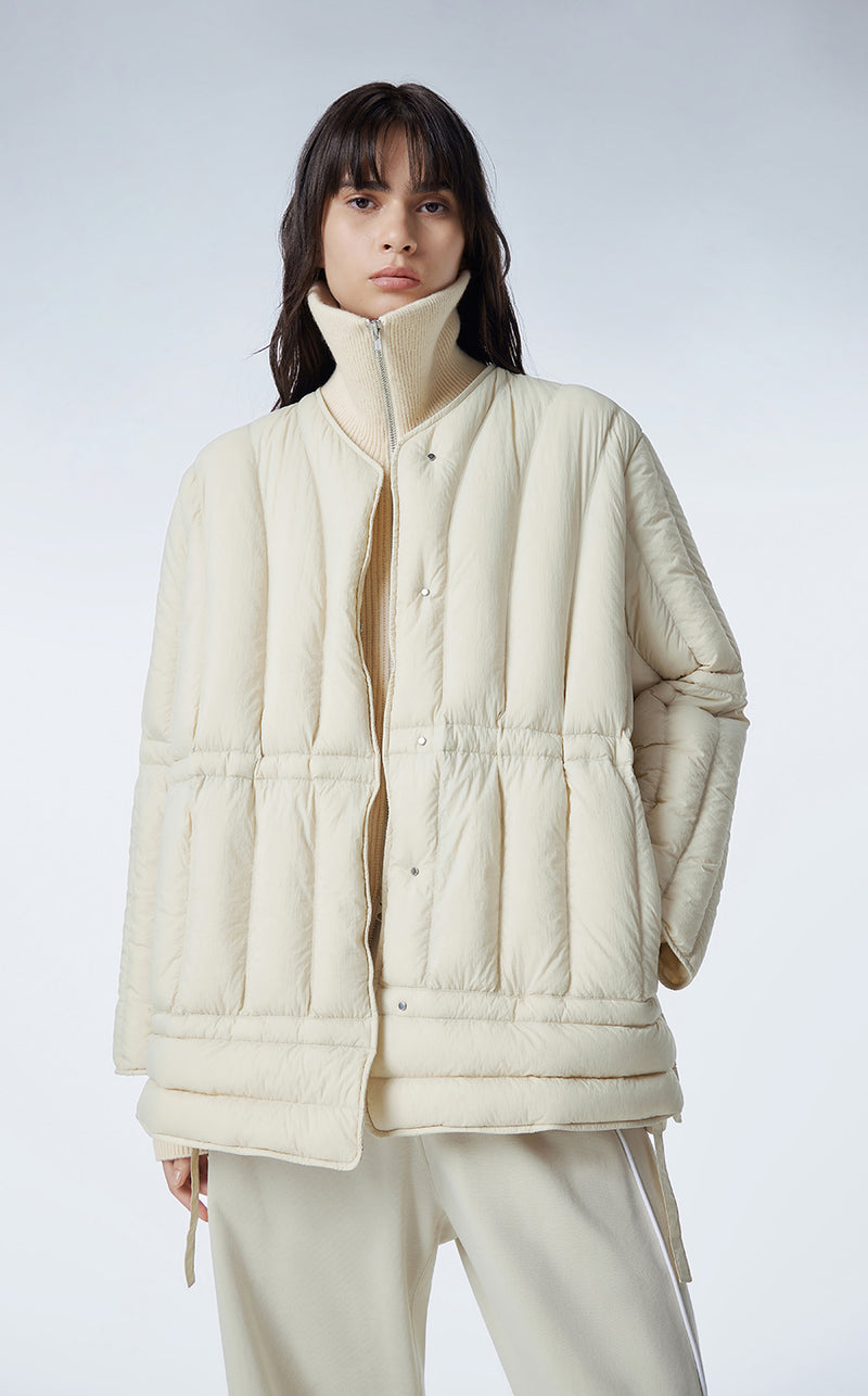 Coat / JNBY A-line V-neck Mid-length Down Coat Beige