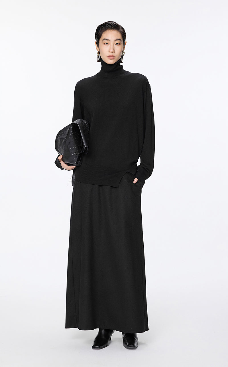 Sweater / JNBY Fine Knit High Neck Irregular Sweater Black