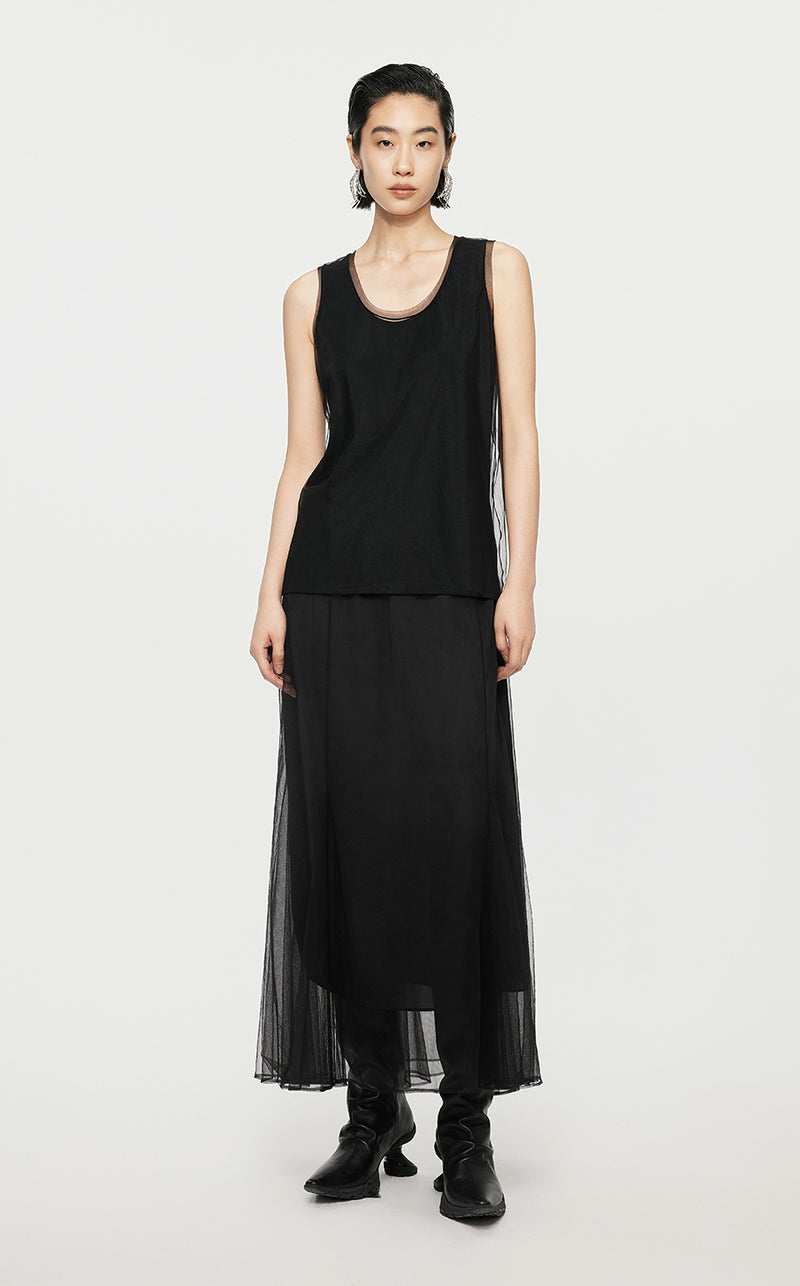 Skirt/JNBY A-line Pleated Long Skirt Black