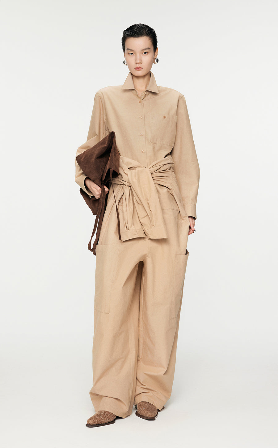 Shirt / JNBY Cotton-Blend Eco-Friendly Long-Sleeved Shirt Khaki