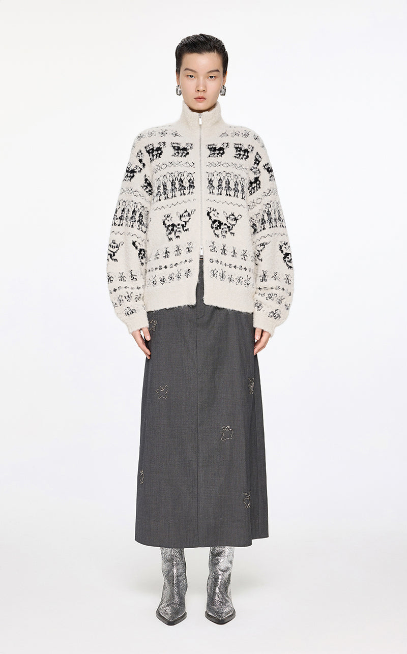 Sweater / JNBY High Neck Alpaca Wool Cardigan White