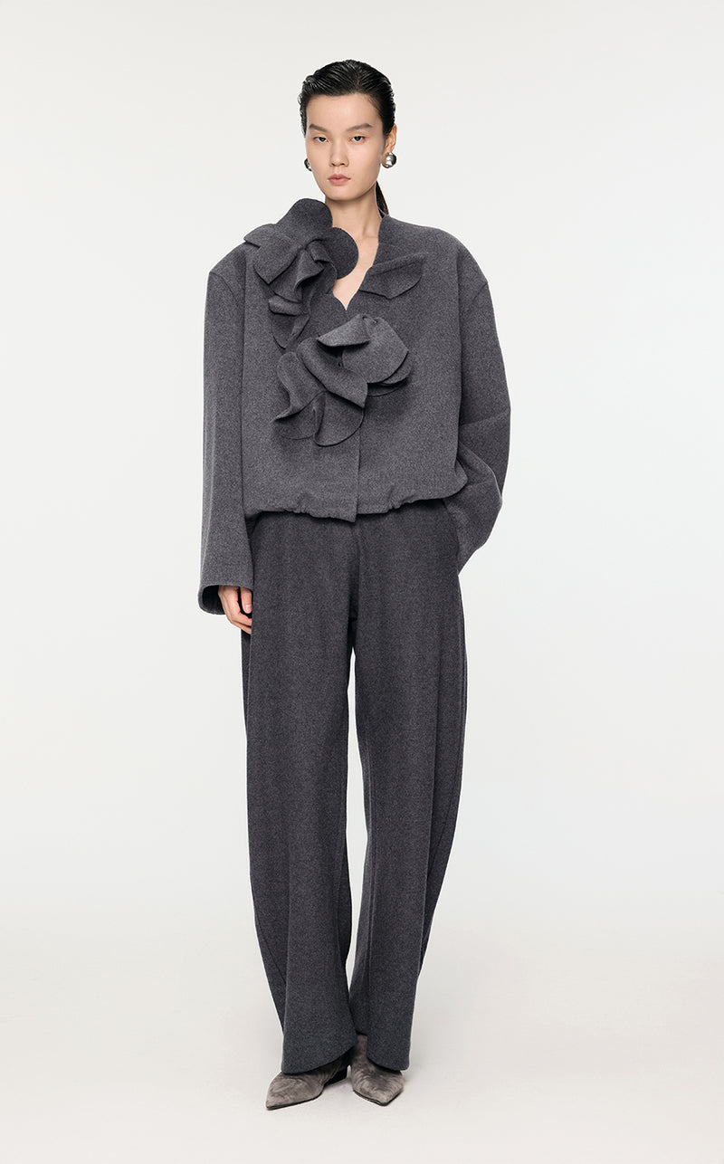 Coat / JNBY 3D-Flower Wool Coat With Drawstring Hem Grey