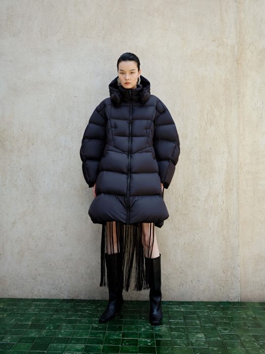 Downcoat / JNBY Irregular Mid-Length Hooded Down Coat Black