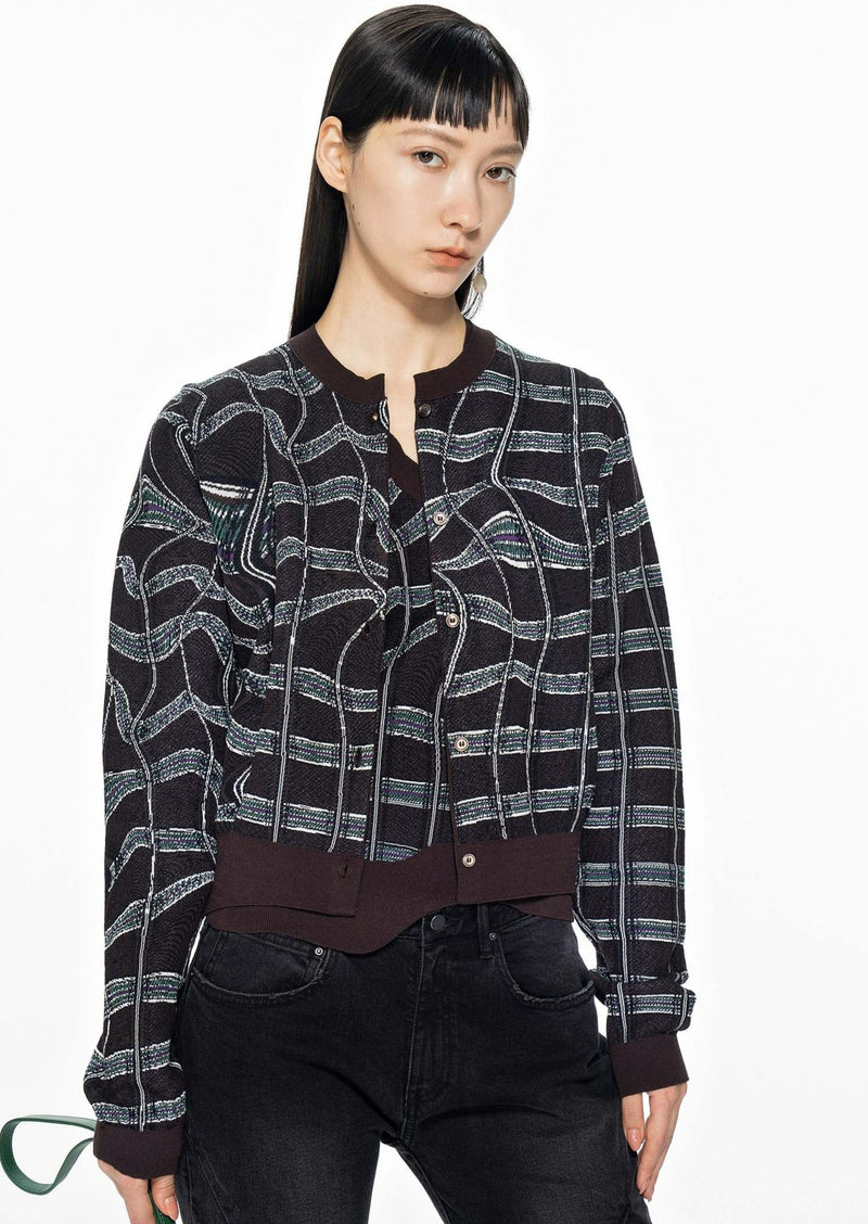 Cardigans / JNBY Plaid Print Crewneck Cropped Cardigan Black