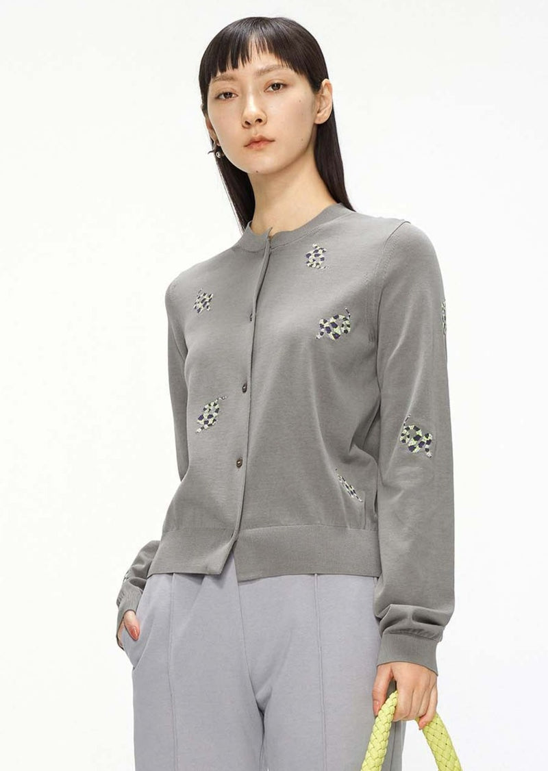 Cardigans / JNBY Classic Jacquard Long Sleeve Cropped Cardigan Grey