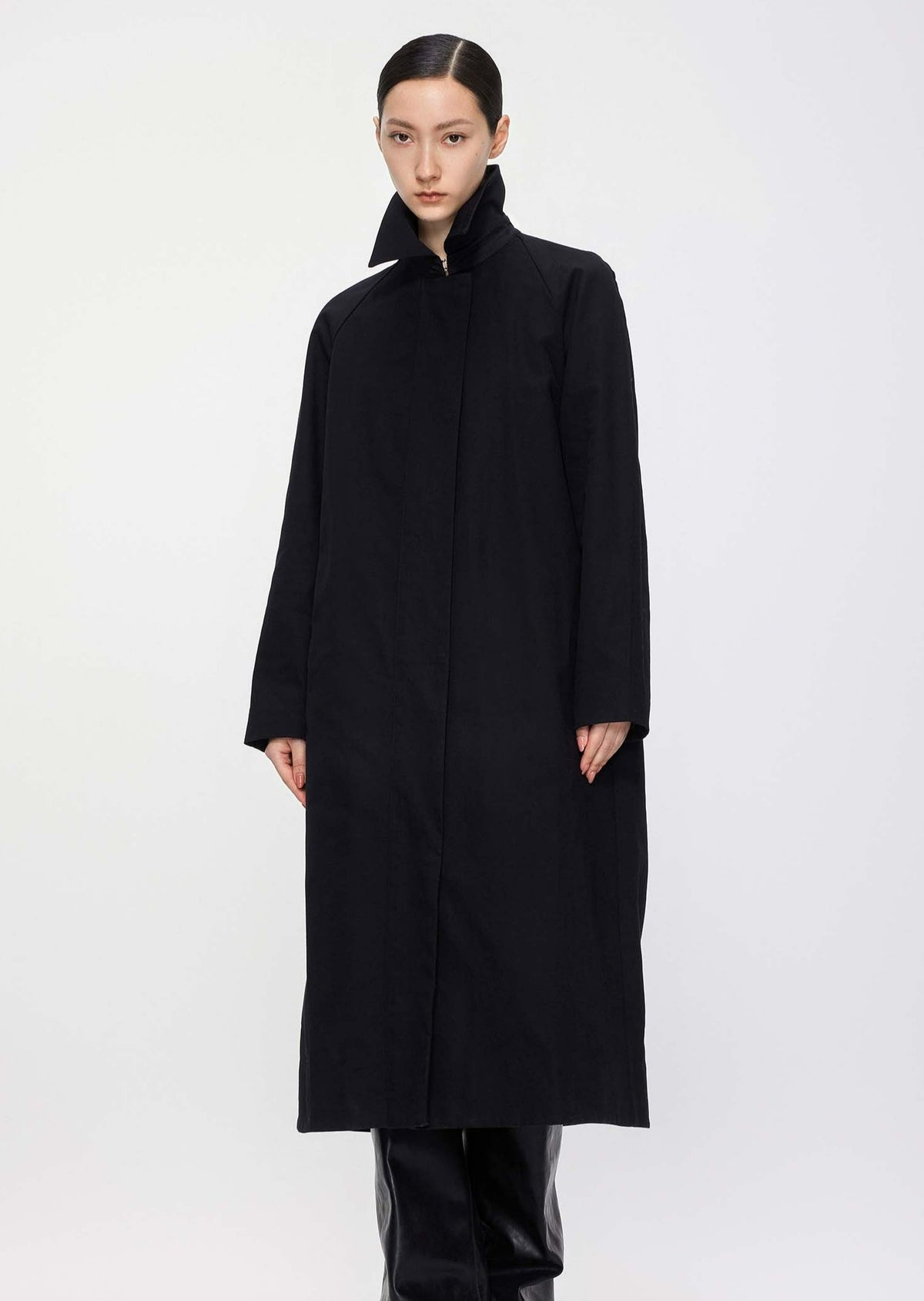 Coat / JNBY Loose Fit Turndown Collar H-Line Long Trench Coat Black