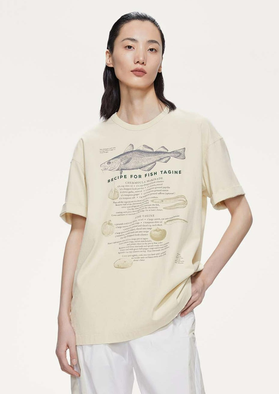 T-Shirt / JNBY Loose Fit Fashion Printed Crewneck T-Shirt Beige