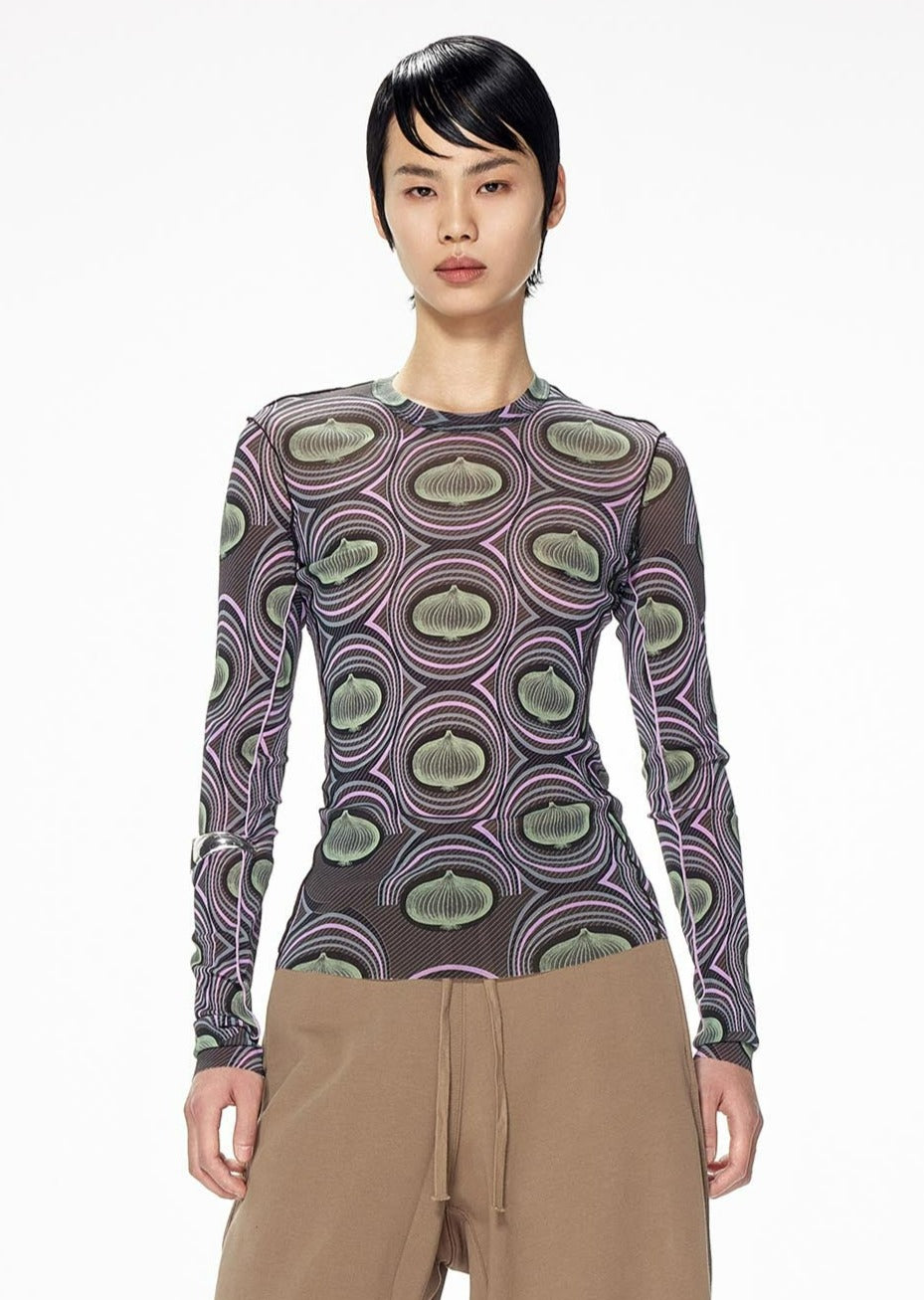 T-Shirt / JNBY Slim Fit Onion Print Long Sleeve T-Shirt Grey S