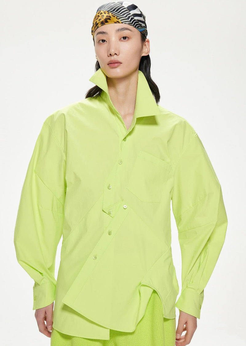 Shirts / JNBY Loose Fit Asymmetric Turndown CollarLong Sleeve Shirt Yellow