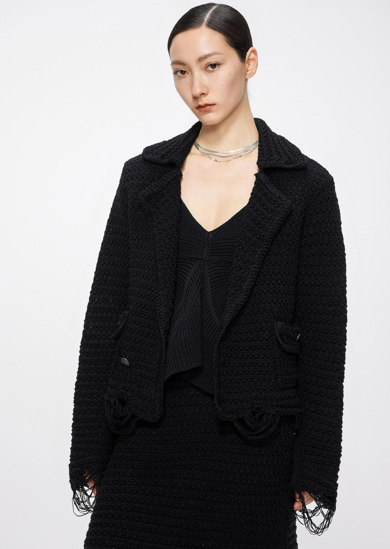 Cardigans / JNBY Loose Fit Irregular Hem Cropped Cardigan Black