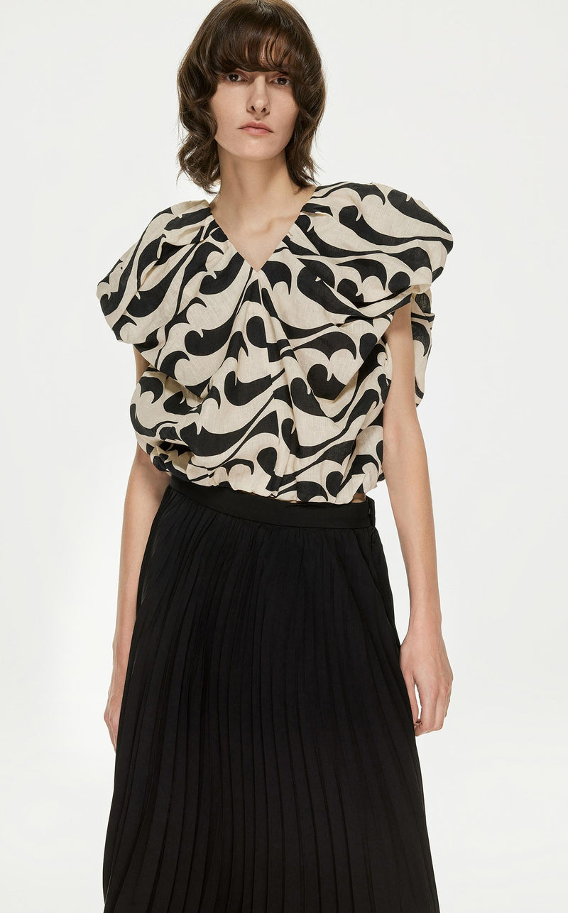 Shirt / JNBY Full Print Linen Sleeveless Top (100% Linen) Black