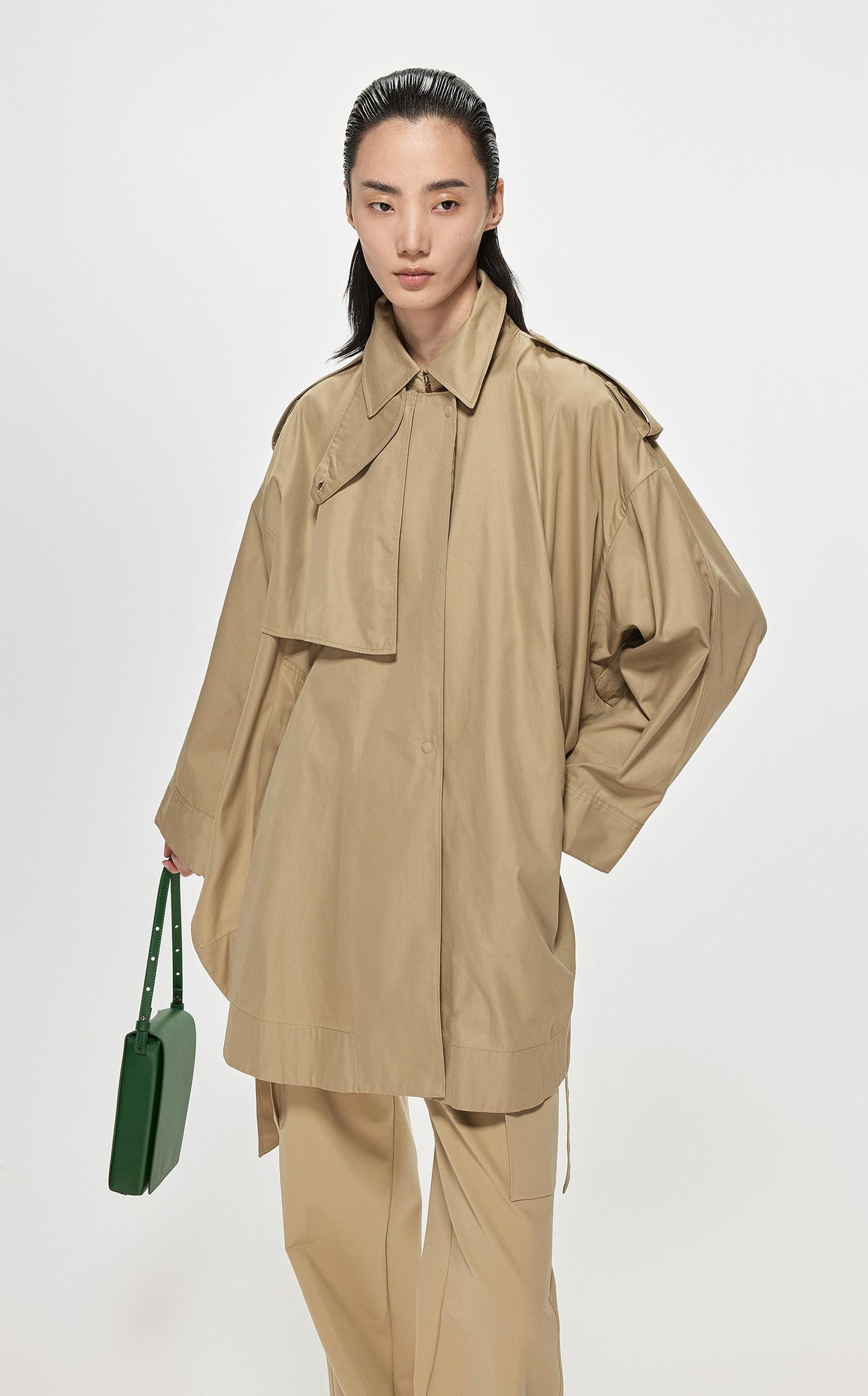 Coat / JNBY Loose Fit Cotton H-Line Trench Coat (100% Cotton) Khaki