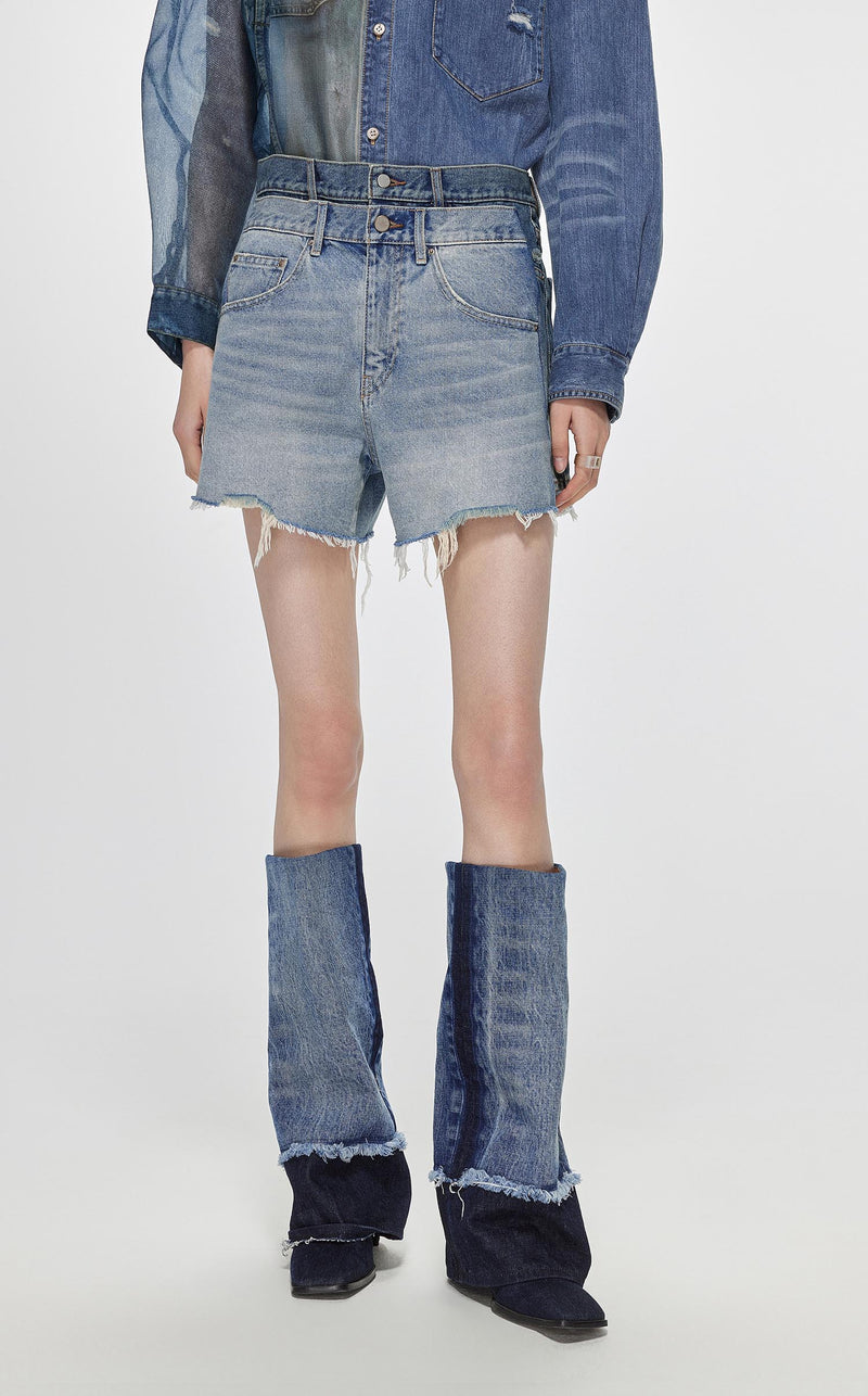 Shorts / JNBY High Rise Color Blocks Denim Shorts (100% Cotton) Blue