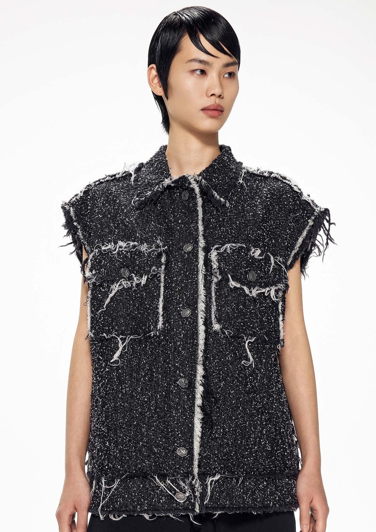 Vest / JNBY Loose Fit Turndown Collar Vintage Denim Vest Black