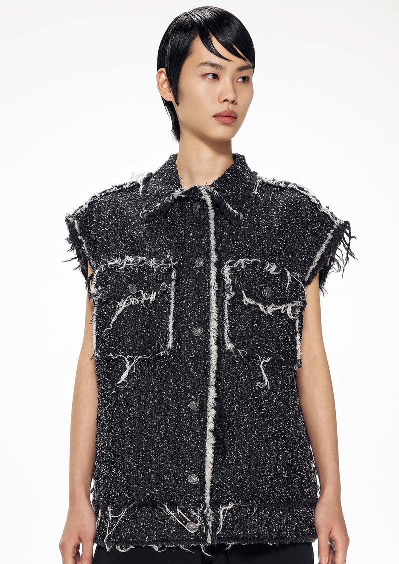 Vest / JNBY Loose Fit Turndown Collar Vintage Denim Vest Black