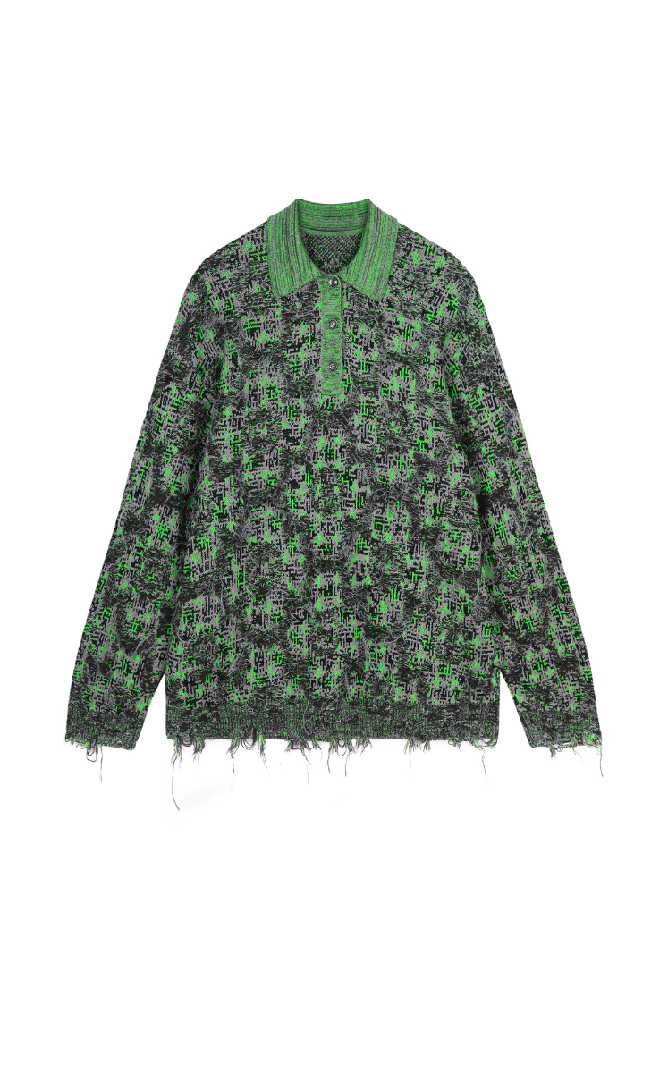 Sweater / JNBY Geometric Patterned Polo Neck Sweater Green