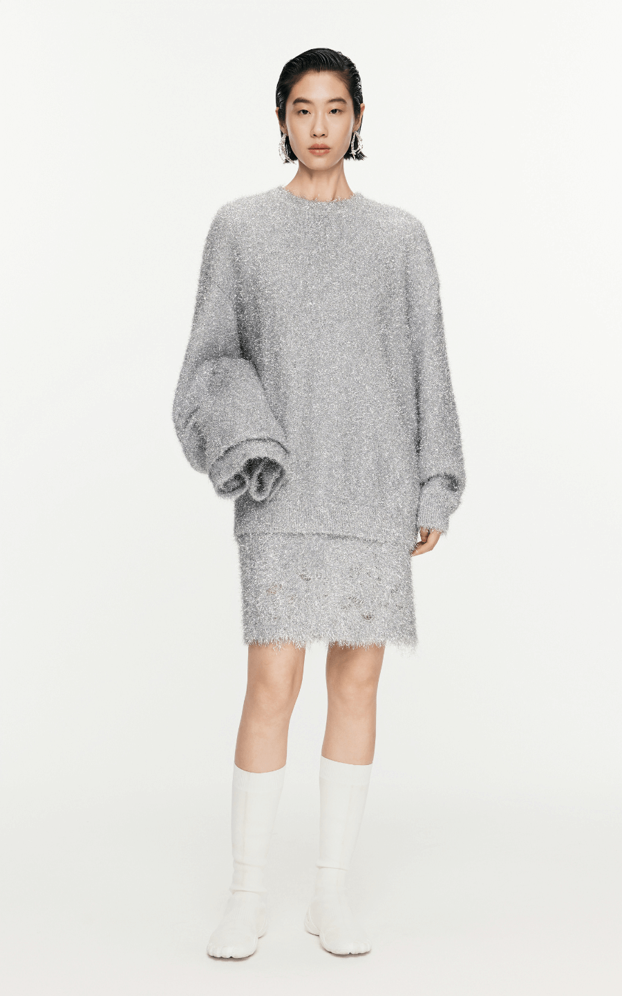 Skirt / JNBY Metallic Effect Knitted Straight Skirt Silver