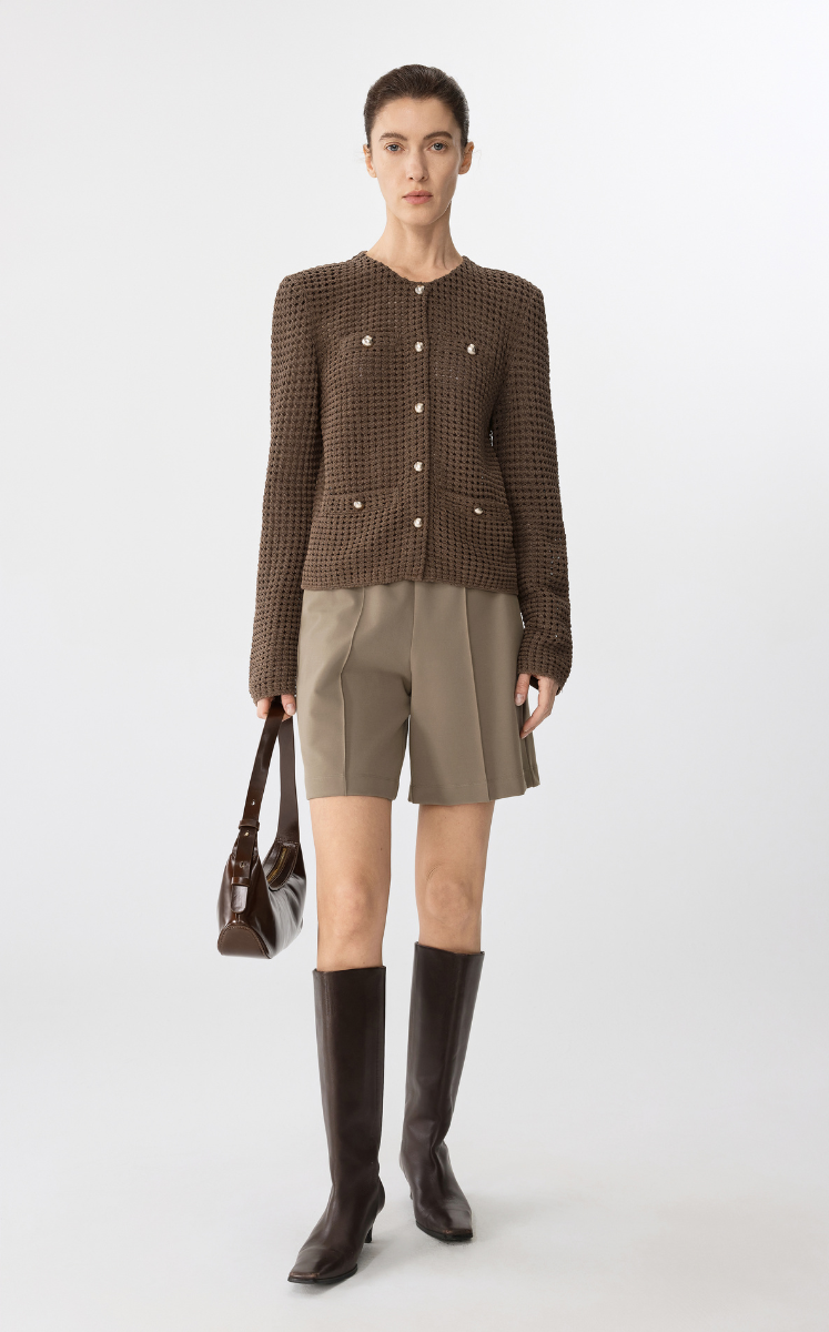 Sweater / JNBY Eco-Friendly Cropped Knit Cardigan Brown